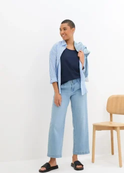 Femme bonprix Jeans|Jean large, taille haute et élastiquée