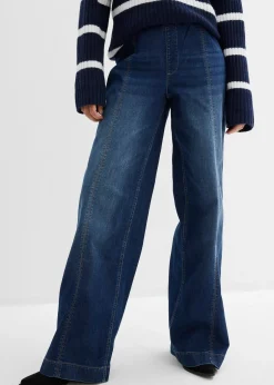 bonprix Jean large taille haute élastiquée, long|Femme Jeans|Tailles Petite