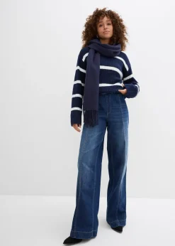 bonprix Jean large taille haute élastiquée, long|Femme Jeans|Tailles Petite