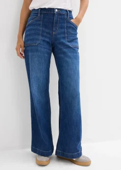 Femme bonprix Jeans|Jean large taille mi-haute avec poches plaquées