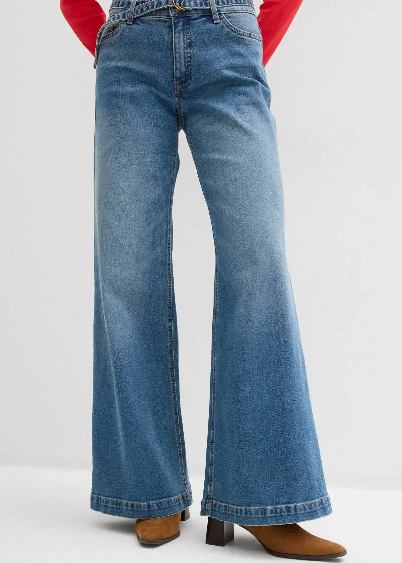 Femme bonprix Tailles Petite|Jeans|Jean large taille mi-haute, long