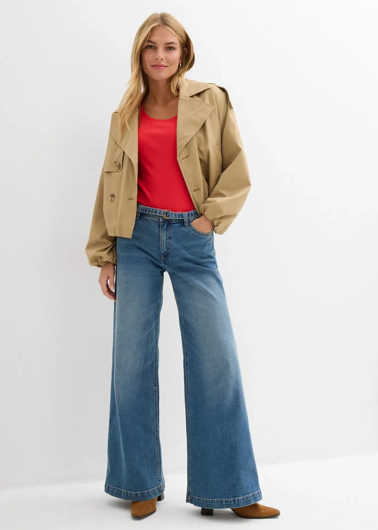 Femme bonprix Tailles Petite|Jeans|Jean large taille mi-haute, long