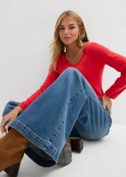 Femme bonprix Tailles Petite|Jeans|Jean large taille mi-haute, long