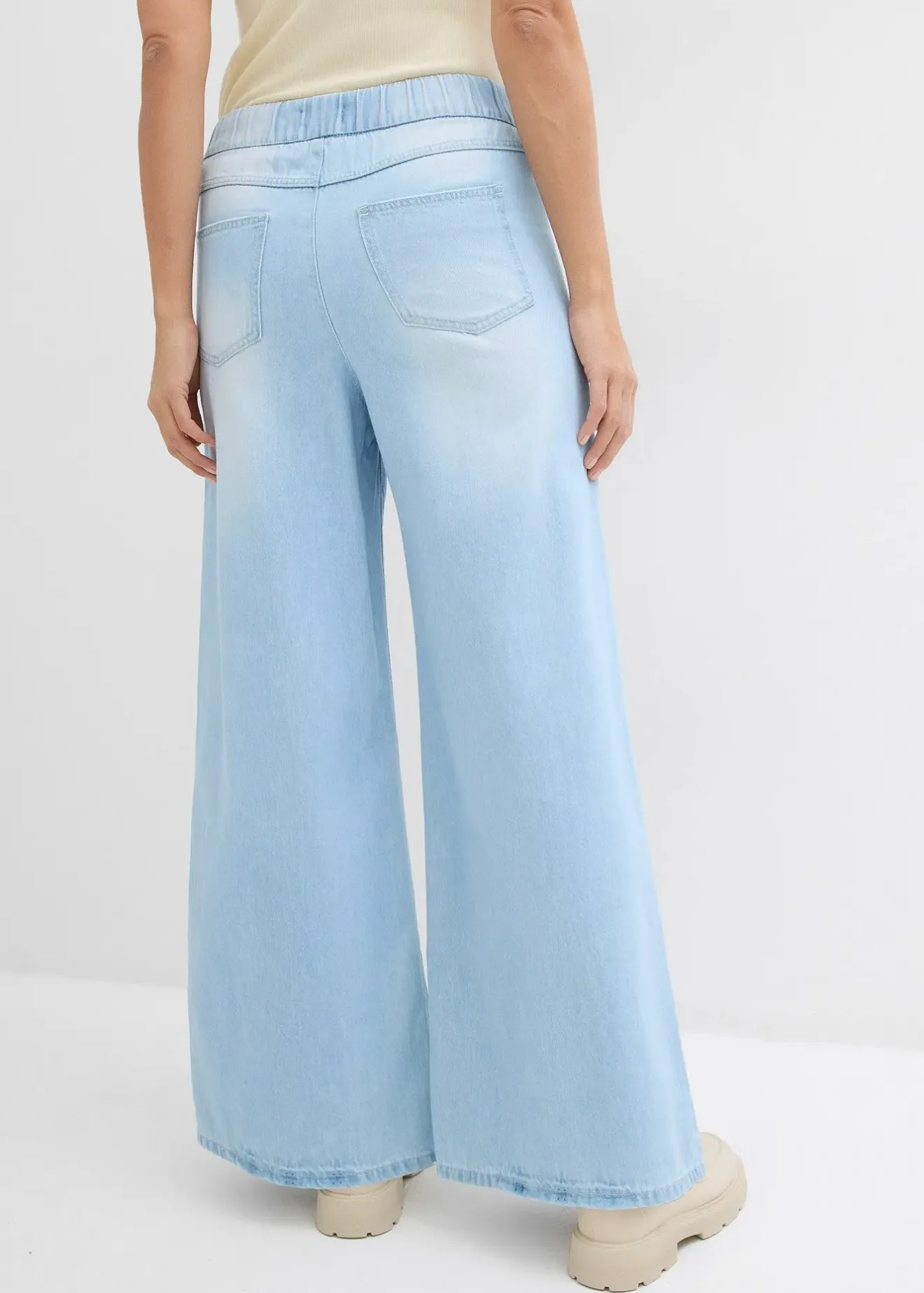 Femme bonprix Jeans|Jean large, taille mi-haute et élastiquée