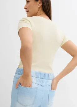 Femme bonprix Jeans|Jean large, taille mi-haute et élastiquée