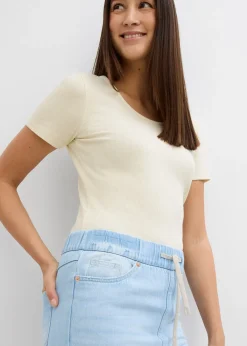 Femme bonprix Jeans|Jean large, taille mi-haute et élastiquée