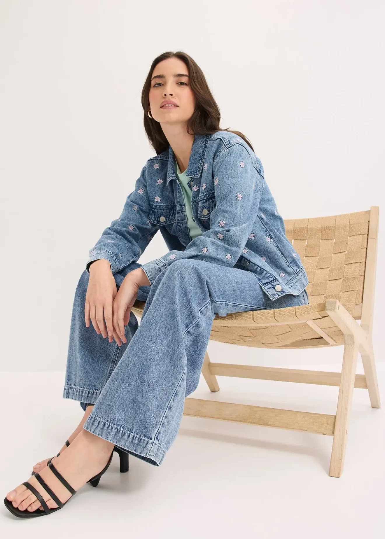 Femme bonprix Tailles Petite|Jeans|Jean large taille mi-haute, coton