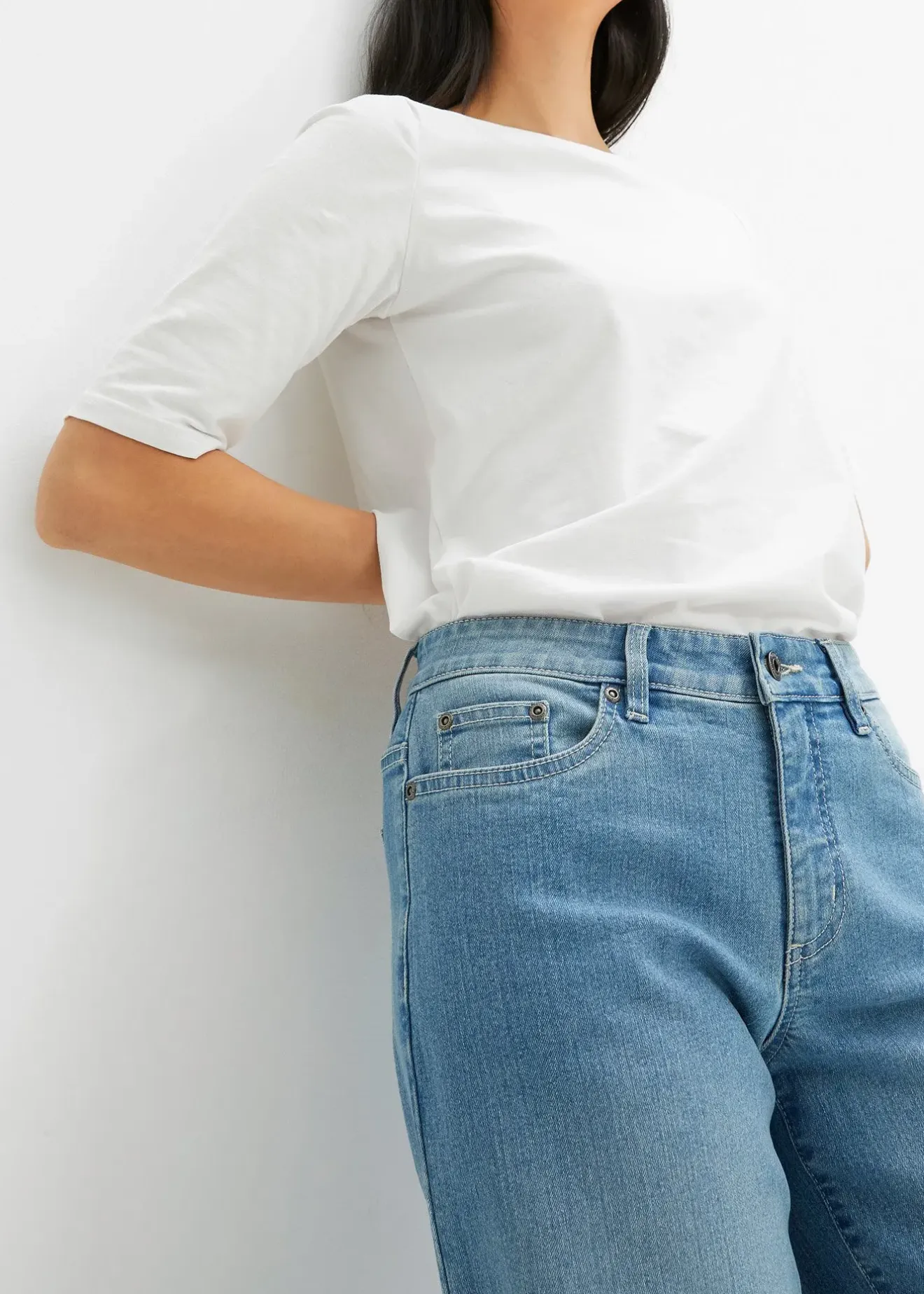 Femme bonprix Jeans|Jean large taille mi-haute, extensible