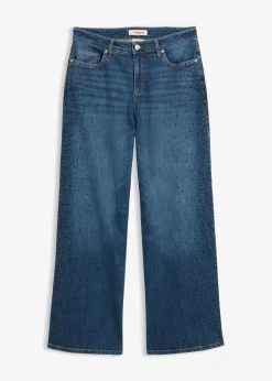 bonprix Jean large, taille mi-haute, avec strass|Femme Tailles Petite