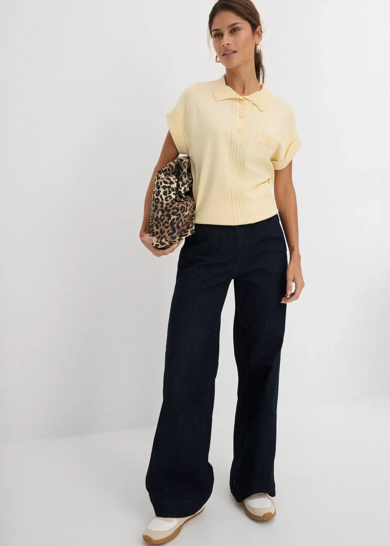 Femme bonprix Tailles Petite|Jean large taille mi-haute, extensible