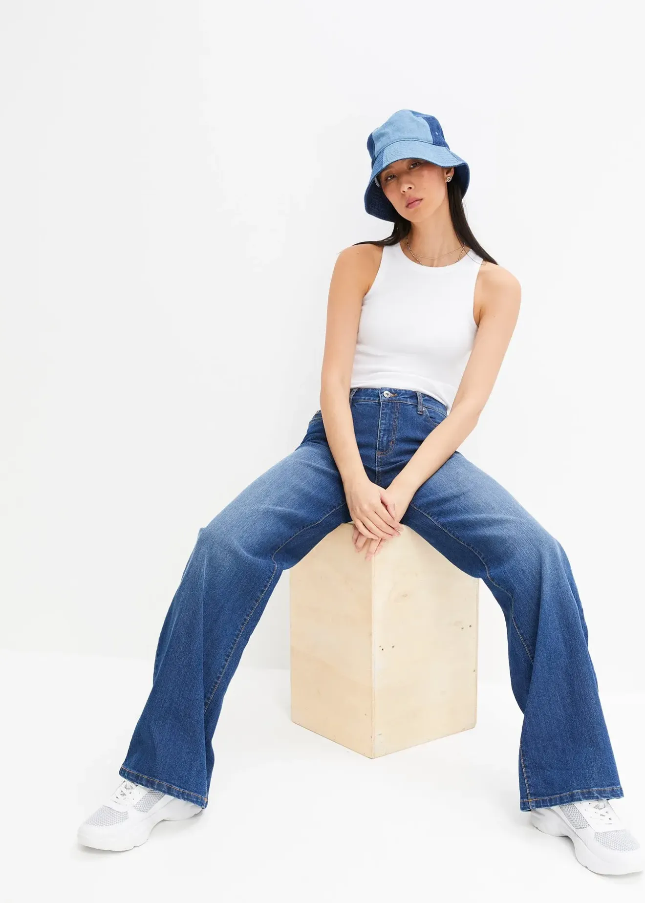 bonprix Jean large taille mi-haute, extensible|Femme Jeans|Tailles Petite