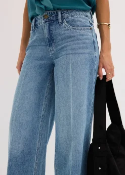 bonprix Jean large taille mi-haute, longueur sol, peu extensible|Femme Tailles Petite