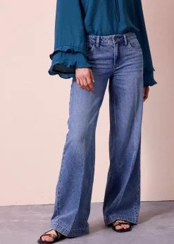 bonprix Jean large taille mi-haute, longueur sol, peu extensible|Femme Tailles Petite