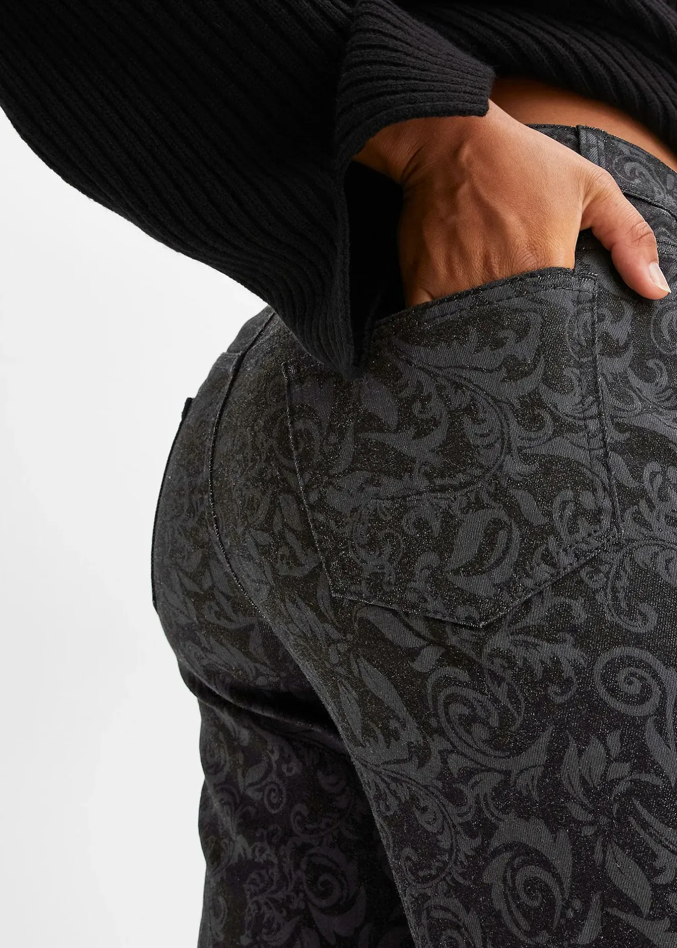 Femme bonprix Jeans|Jean large taille mi-haute à motif brillant