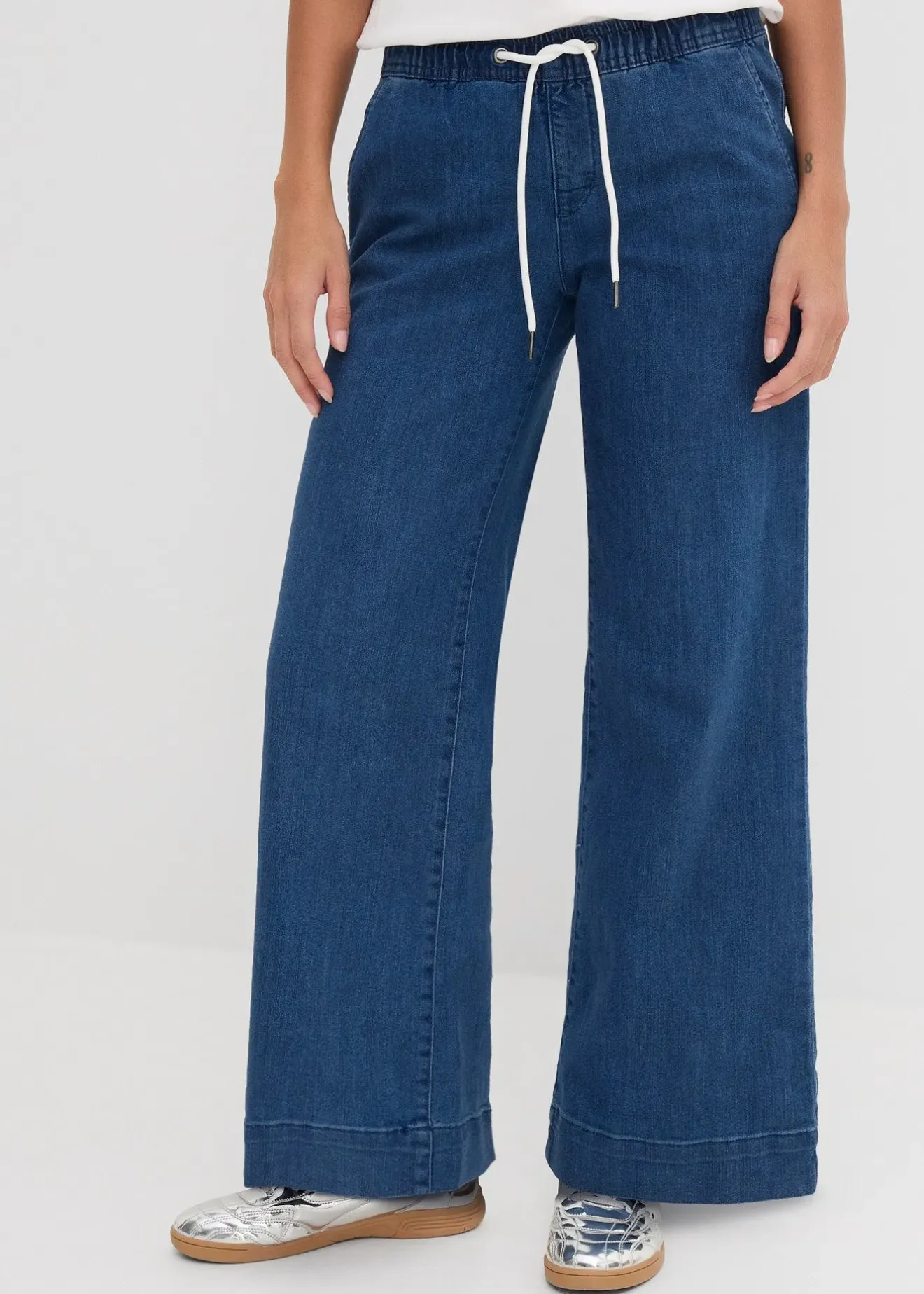 bonprix Jean large taille mi-haute, extensible|Femme Tailles Petite