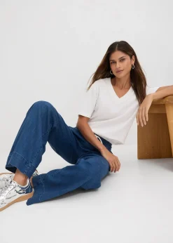 bonprix Jean large taille mi-haute, extensible|Femme Tailles Petite