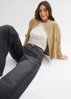 bonprix Jean large, taille mi-haute, peu extensible, longueur sol|Femme Jeans|Tailles Petite