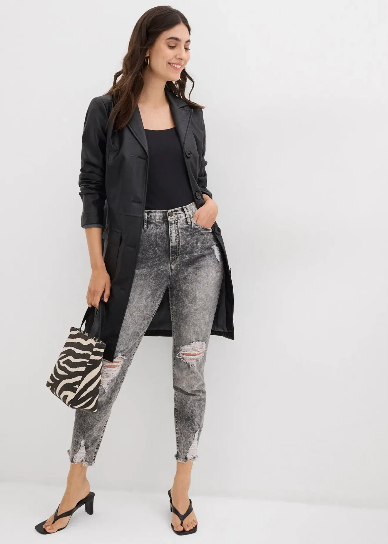 bonprix Jean Mom taille haute avec effets destroy|Femme Jeans