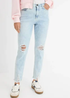Femme bonprix Jeans|Jean Mom taille haute avec effets destroy