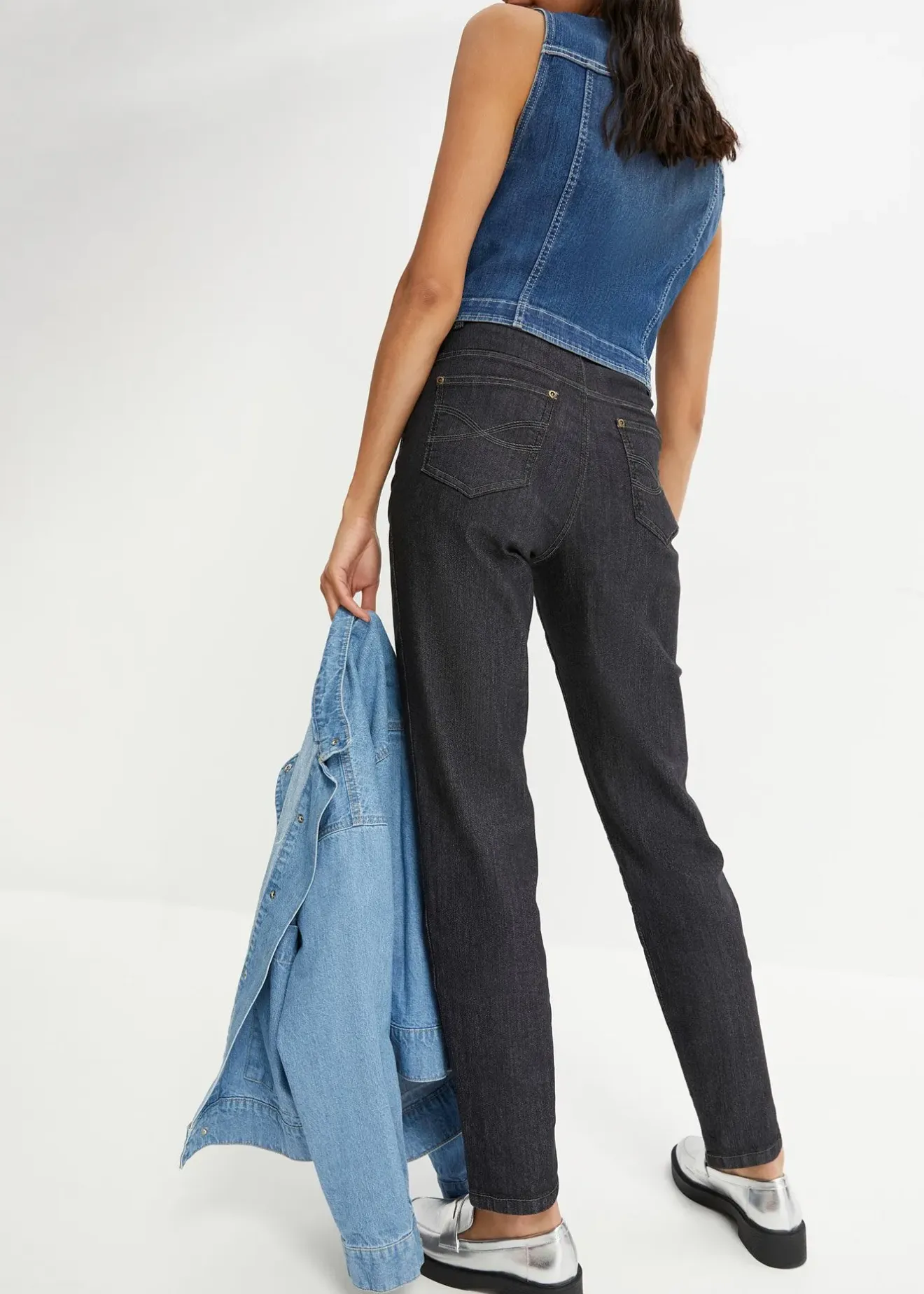 Femme bonprix Jeans|Jean mom taille haute, extensible