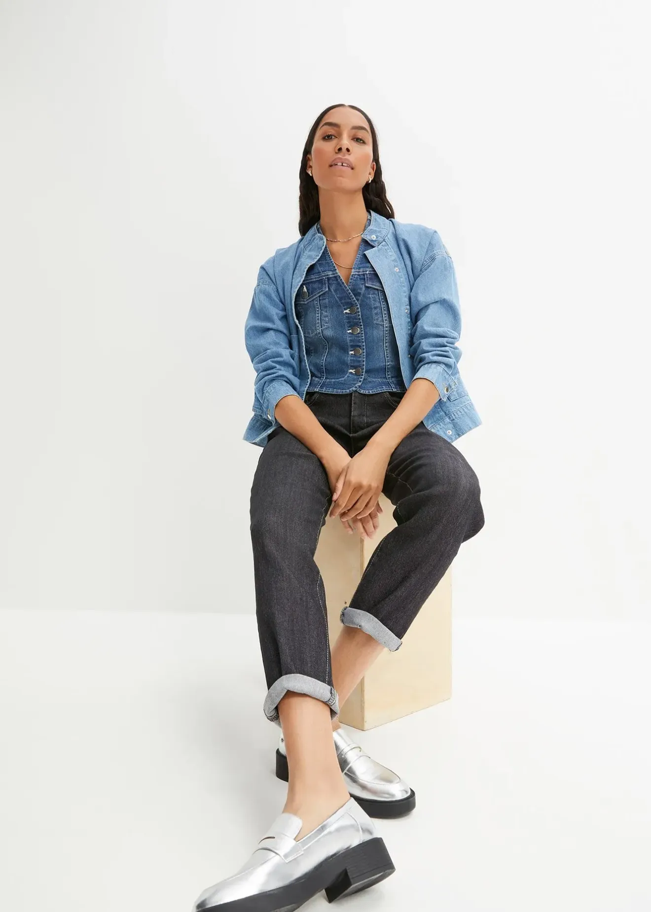 Femme bonprix Jeans|Jean mom taille haute, extensible