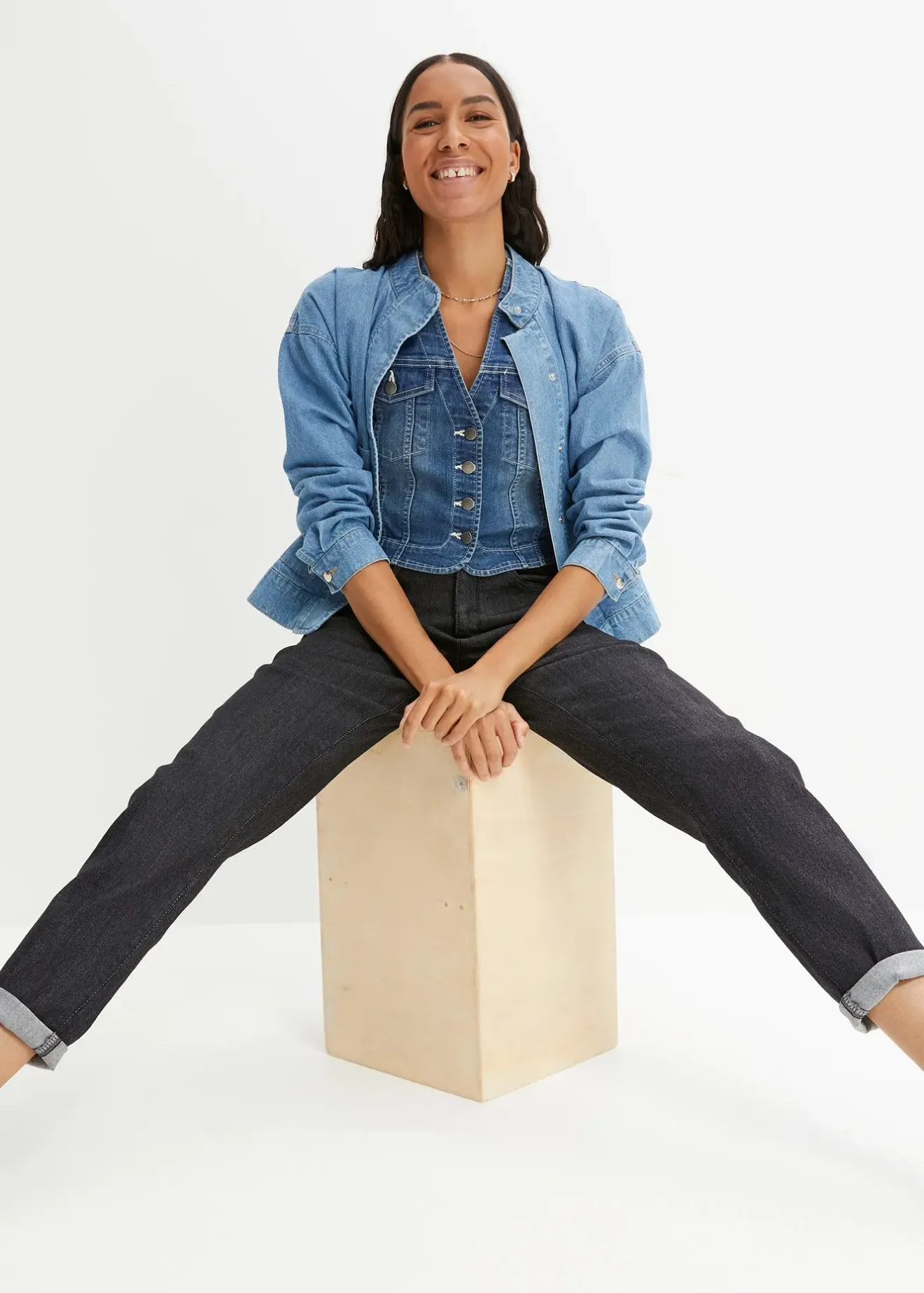 Femme bonprix Jeans|Jean mom taille haute, extensible