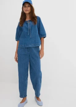 Femme bonprix Jeans|Jean mom, taille haute élastiquée