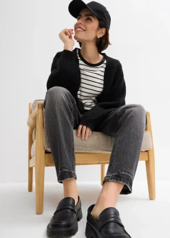 Femme bonprix Jeans|Jean mom taille haute, peu extensible, cropped