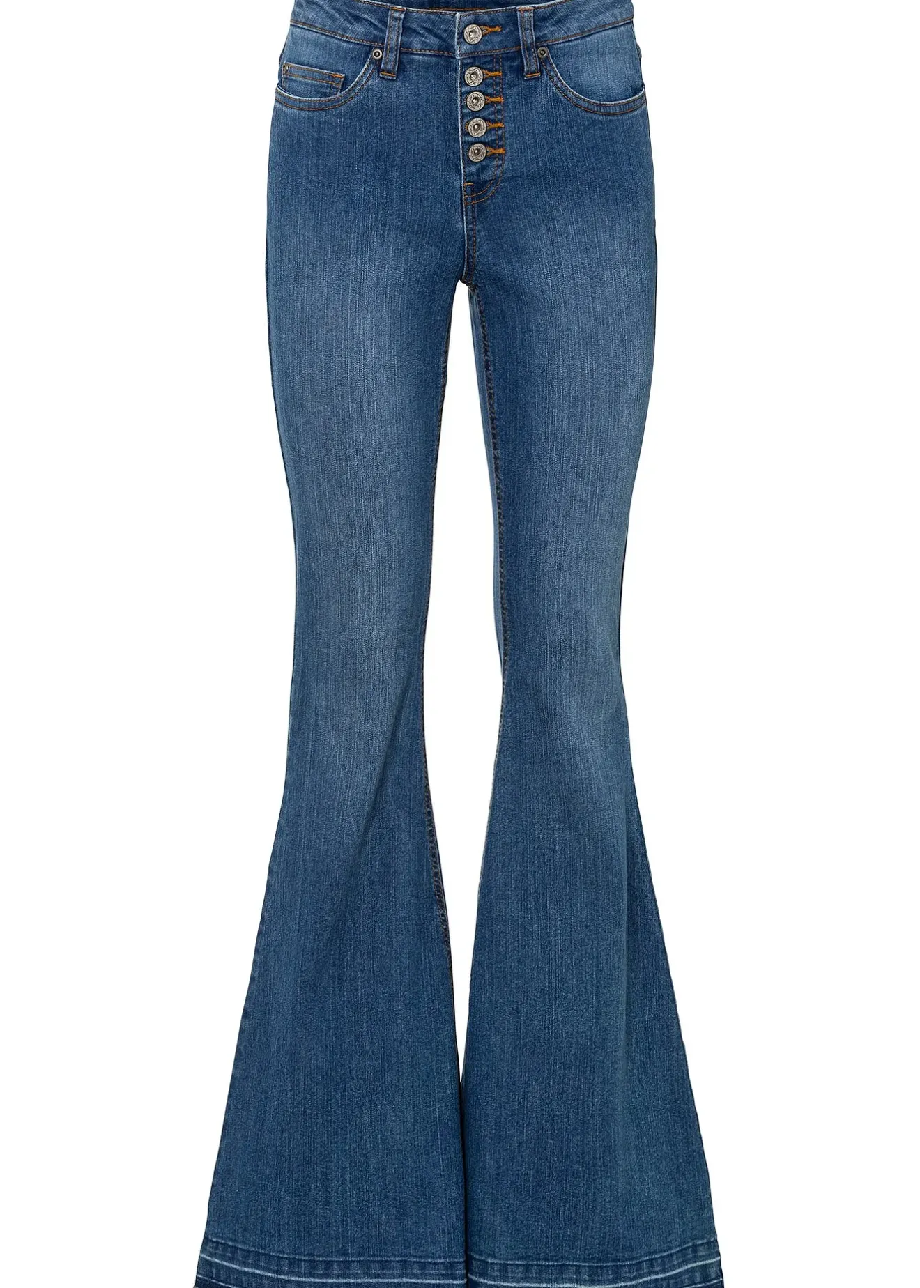 Femme bonprix Jeans|Jean pattes d’éph avec ourlets effilochés