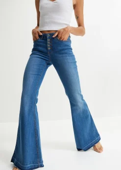 Femme bonprix Jeans|Jean pattes d’éph avec ourlets effilochés