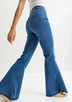 Femme bonprix Jeans|Jean pattes d’éph avec ourlets effilochés