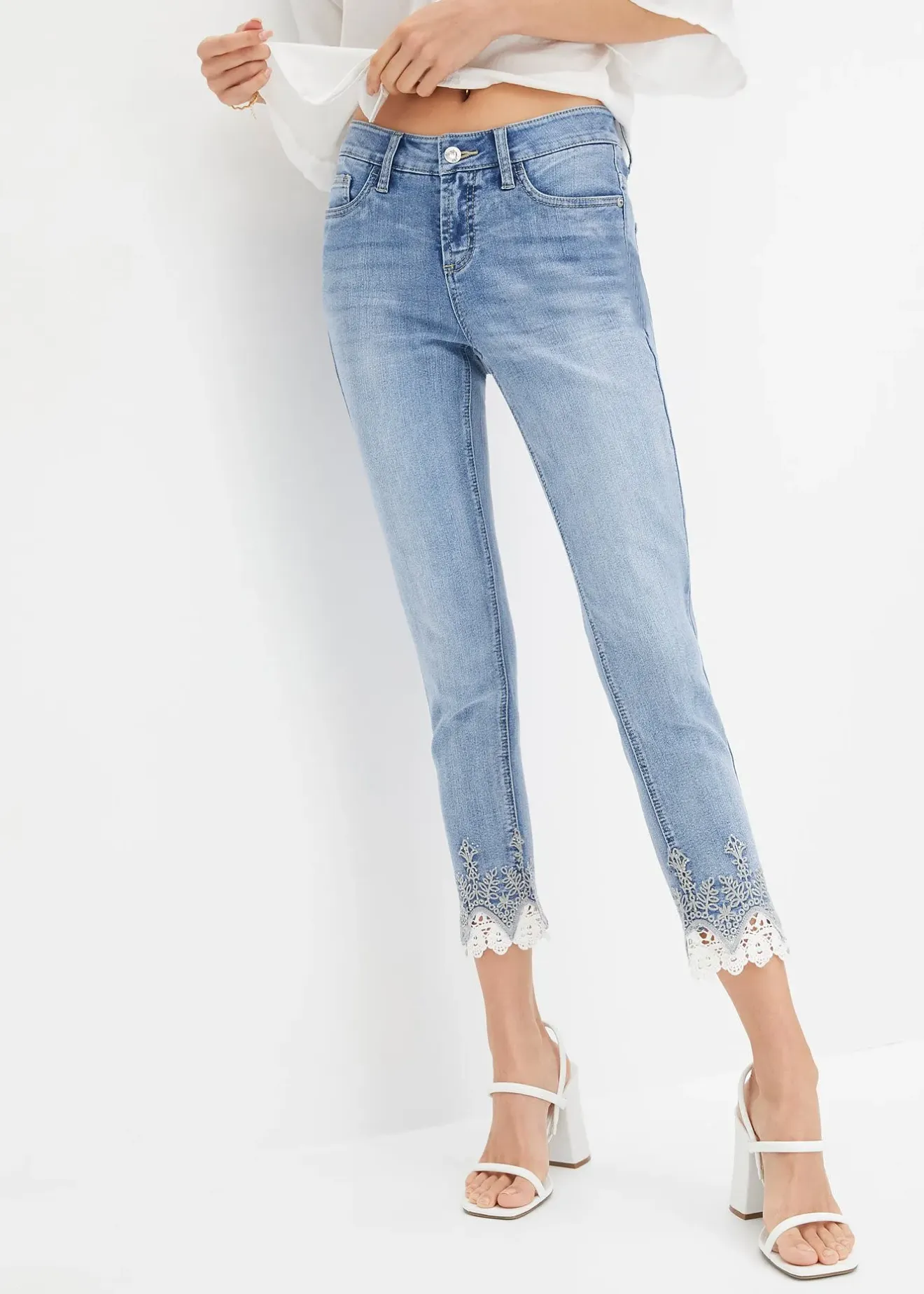 Femme bonprix Jeans|Jean skinny à dentelle