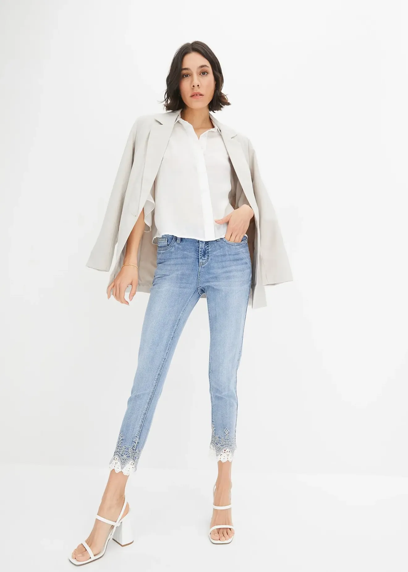 Femme bonprix Jeans|Jean skinny à dentelle