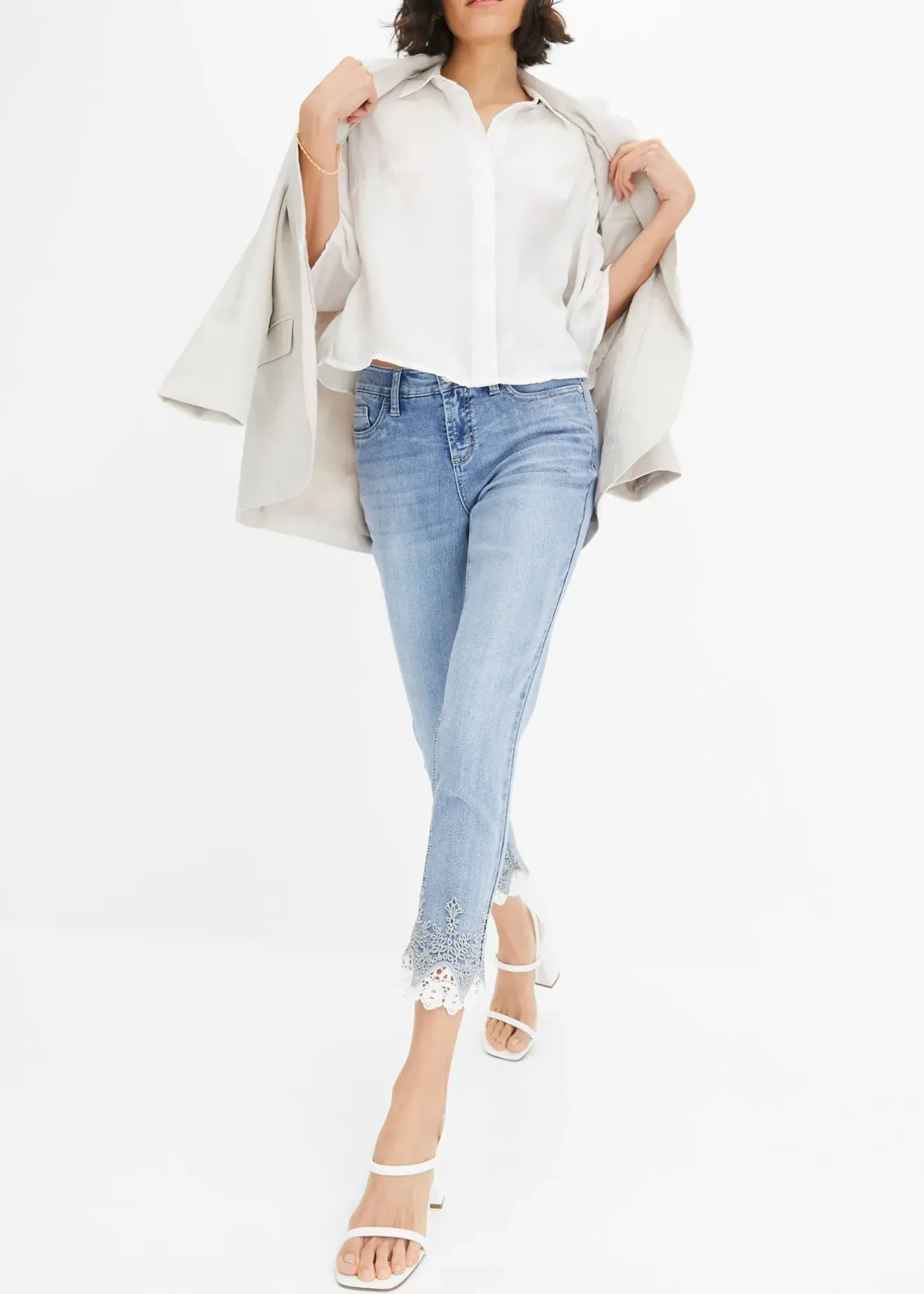 Femme bonprix Jeans|Jean skinny à dentelle