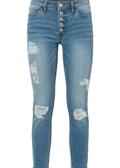 bonprix Jean skinny taille mi-haute, effets destroy|Femme Jeans