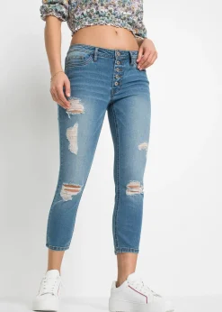 bonprix Jean skinny taille mi-haute, effets destroy|Femme Jeans