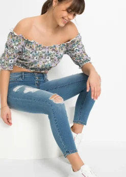 bonprix Jean skinny taille mi-haute, effets destroy|Femme Jeans