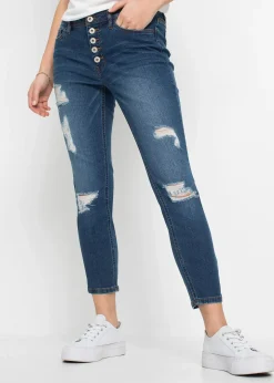 Femme bonprix Jeans|Jean skinny taille mi-haute, effets destroy