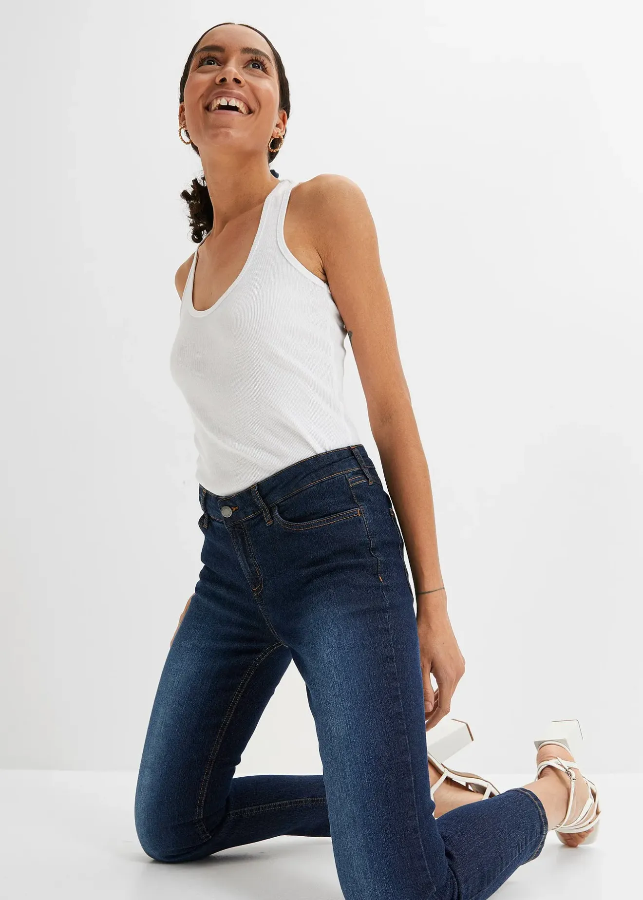 Femme bonprix Jeans|Jean slim taille mi-haute, cropped