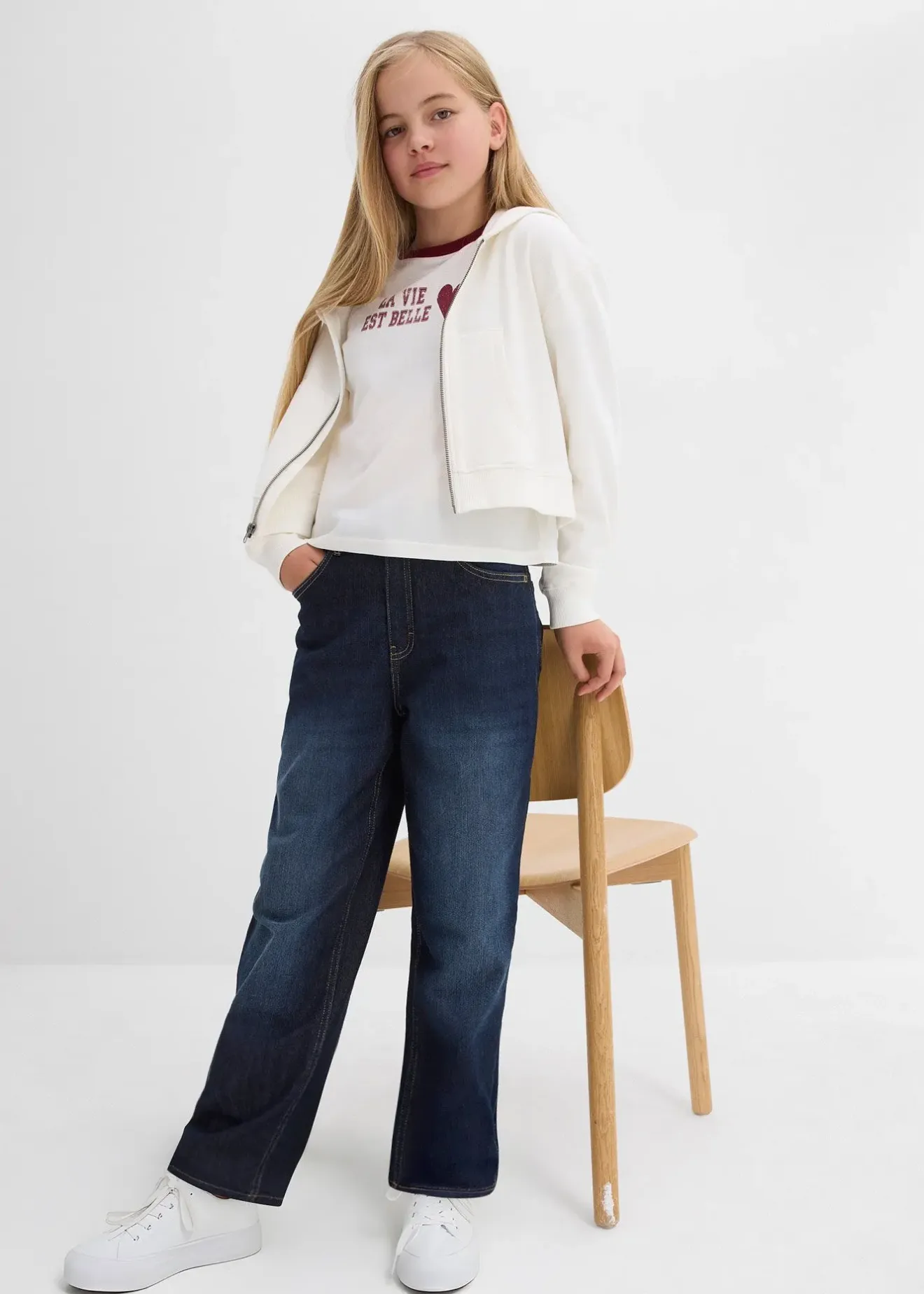 Enfant bonprix Vêtements Enfant|Filles 9-16 Ans·Jeans|Jean taille mi-haute, ample et thermique à doublure jersey