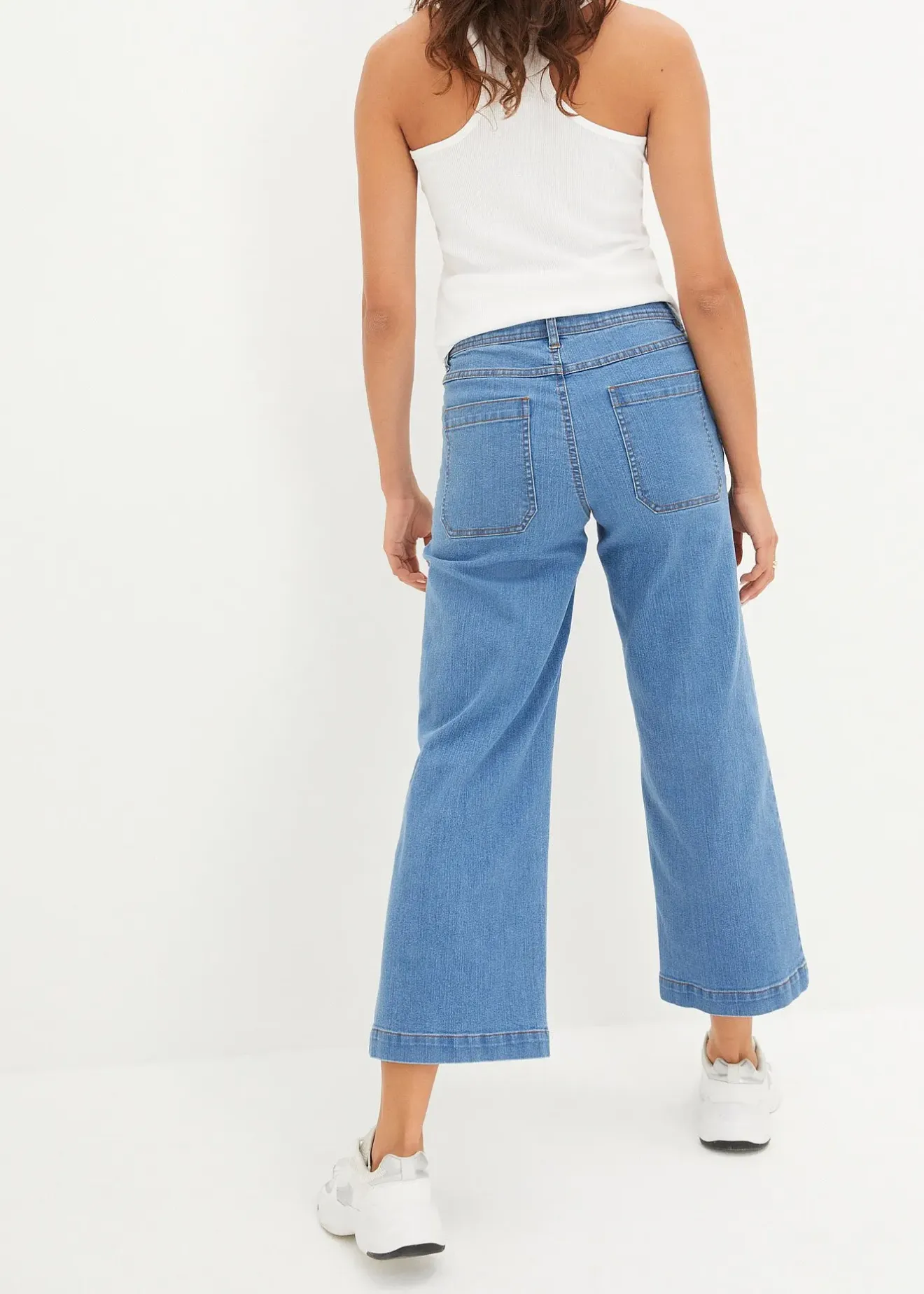 bonprix Jean taille moyenne, jambe évasée, cropped|Femme Jeans