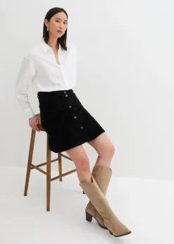 bonprix Jupe boutonnée en velours côtelé extensible|Femme Jupes