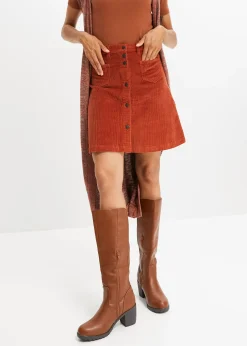 Femme bonprix Jupes|Jupe boutonnée en velours côtelé extensible