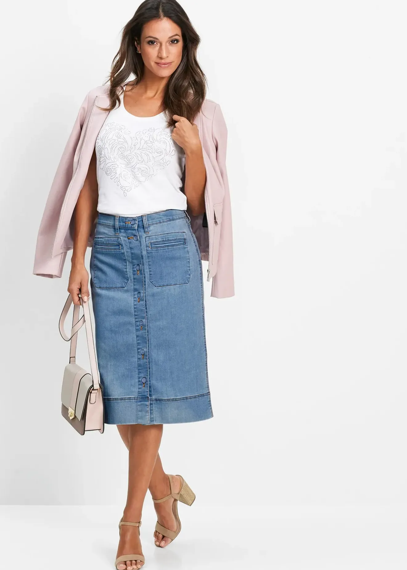 Femme bonprix Jupes|Jupe en jean à boutons