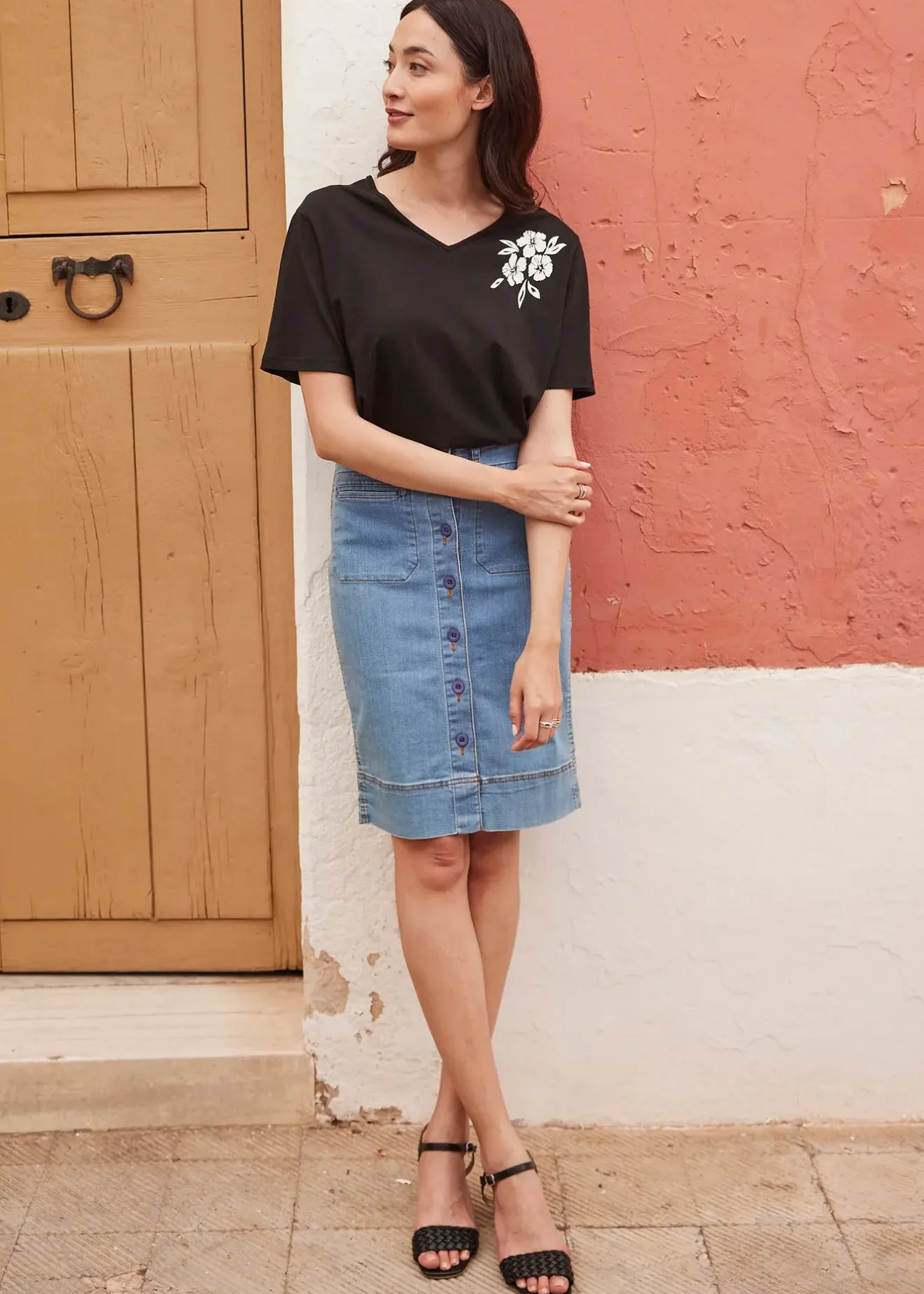 Femme bonprix Jupes|Jupe en jean à boutons