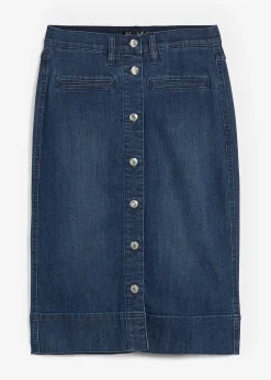 Femme bonprix Jupes|Jupe en jean avec boutons décoratifs