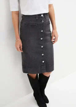 Femme bonprix Jupes|Jupe en jean avec boutons décoratifs