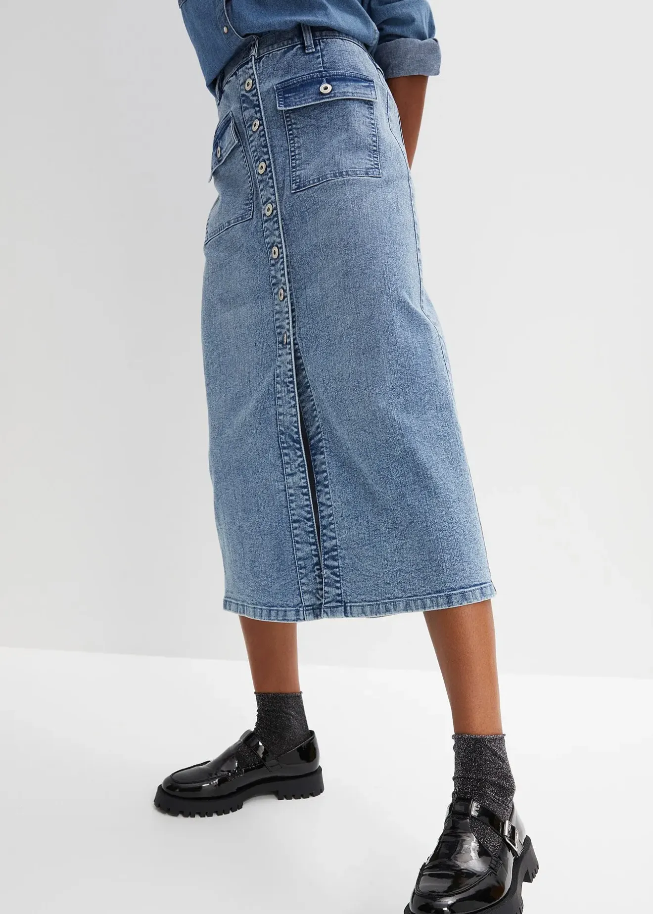 bonprix Jupe en jean avec poches plaquées|Femme Jupes