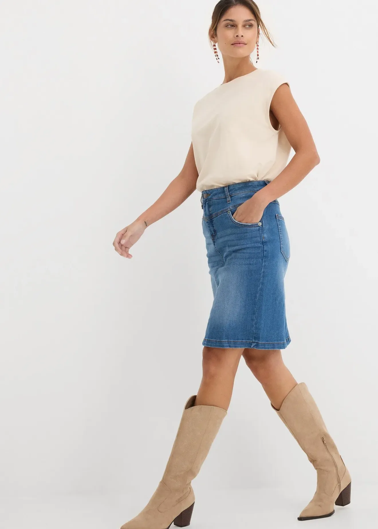 bonprix Jupe en jean extensible|Femme Jupes