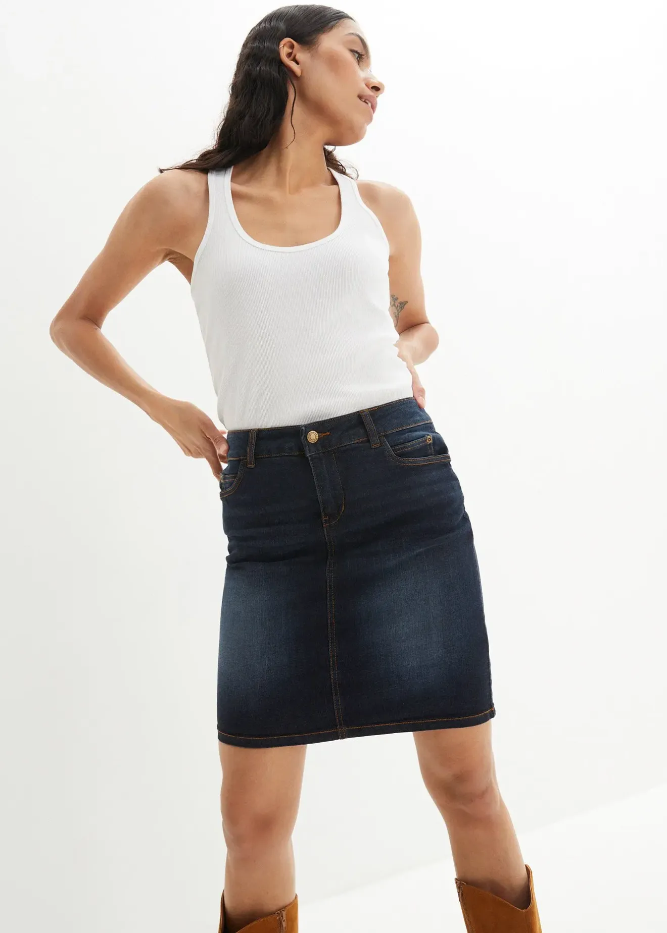 bonprix Jupe en jean extensible|Femme Jupes